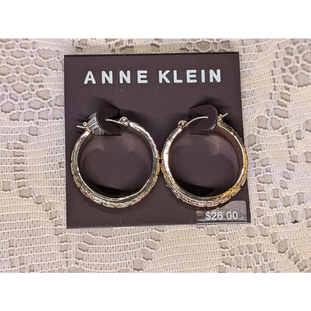 NWT Anne Klein Hoop Rhinestone Goldtone Earrings
